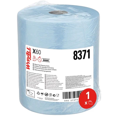 Image of WypAll X60 General Clean Large Roll Cloths 8371 Blue Cleaning 1 x 500 Blue, Ply