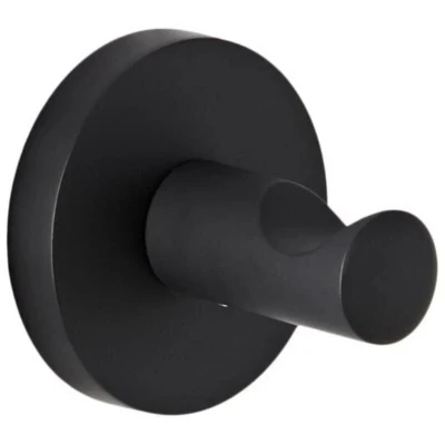 Image of Milano Nero Modern Bathroom Single Wall Mounted Bath Robe Towel Hook Holder Black