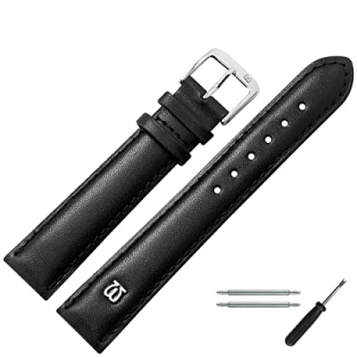 Image of MARBURGER Leather Watch Strap 20 mm Tool Assembly Set 76120, Black/silver, 20mm, Classic