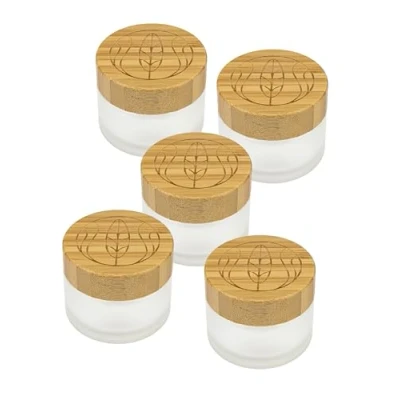 Image of WACHSMANN Refillable Glass Jars with Bamboo Lid 50 ml, 5 pcs for DIY Sustainable Natural Cosmetics, Gift Packaging, Travel Container Ointments &amp; Lotions