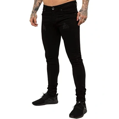 Image of New ENZO Mens Stretch Skinny Fit Biker Blue Denim Jeans 34 W X 34L Black