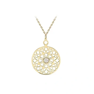 Image of CARISSIMA Gold Women 9 ct (375) Yellow Round Cubic Zirconia Cut Out 15 mm Disc Pendant on Adjustable Necklace 41 cm/16 Inch 46 cm/18