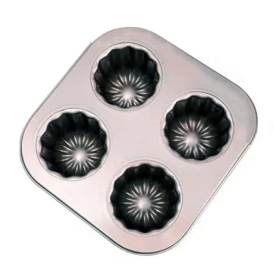 Image of Cannele Mould Nonstick Cupcake Muffin Molds Golden Canneles Tin Baking Pan Bakeware Carbon Steel (4 Cavity)