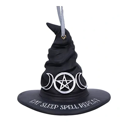 Image of Nemesis Now Eat Sleep Spell Repeat Witch Hat Hanging Ornament 9cm, Resin, Black, Exclusive Witchcraft Design, Halloween and Christmas Decoration, Cast in the Finest Expertly Hand Painted