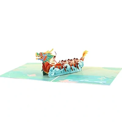 Image of Dragon Boats Festival Greeting Card 3D Cards For Holiday New Year Party Birthday With Envelope Presents