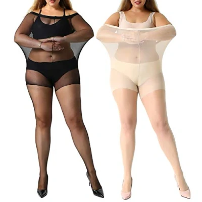 Image of MANZI Women&#039;s 2 Pairs Plus Size Control Top Ultra Soft Tights 20 Denier XXL