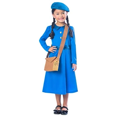 Image of Childs Evacuee Girl Fancy Dress World War Historical Costume Outfit (Age 9 10 years)