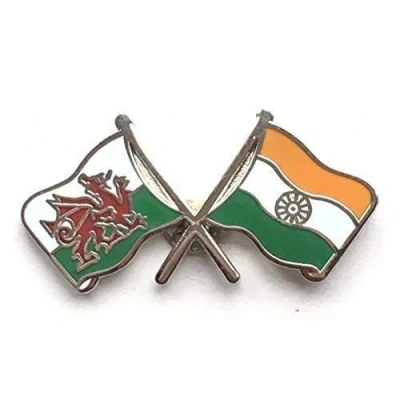 Image of Wales &amp; India Flags Friendship Courtesy Enamel Lapel Pin Badge T850