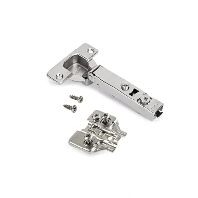 Image of Emuca Kit of 20 Full Overlay Hinge X92 with Soft Close, 105º Opening, Screw on, Mixed mounting Plates, Satin Finished Nickel, Steel