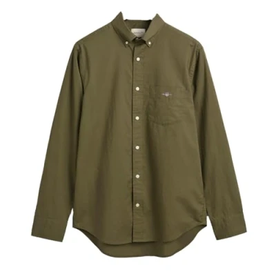 Image of Gant Mens Regular Fit Long Sleeve Poplin Shirt Green Cotton Size Medium