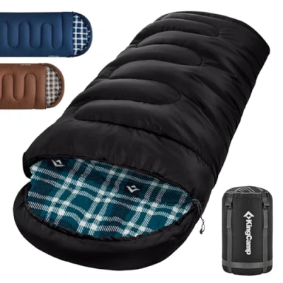Image of KingCamp Sleeping Bag 4 Seasons Cotton Flannel with Hood, Bags for Adults Child Winter Warm, Mummy Camping Lightweight Envelope Style Hiking Traveling Indoor Outdoor