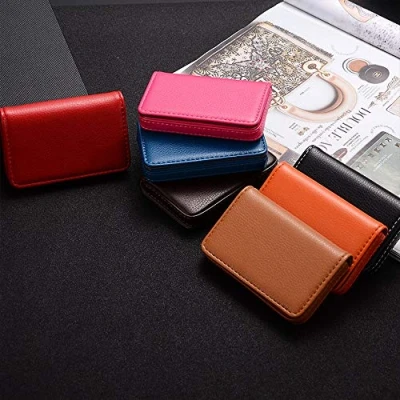 Image of Business Card Holder, 1pcs Case PU Leather Name Holder Wallet Gift For Friend Men/Women Rose red