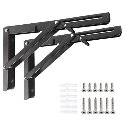 Image of Folding Shelf Brackets 30cm, 2pcs Heavy Duty Metal Collapsible Bracket for Bench Table, Wall Mounted Space Saving DIY Triangle Bracket, Max Load 80kg