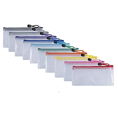Image of Pack of 10 DL Assorted PVC Mesh Coloured Zip Bags