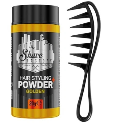 Image of The Shave factory hair Styling Powder Mattifying and Volumizing Powder, with comb types suitable for all areas of use, wax (Comb 043 &amp; Golden 20gr)