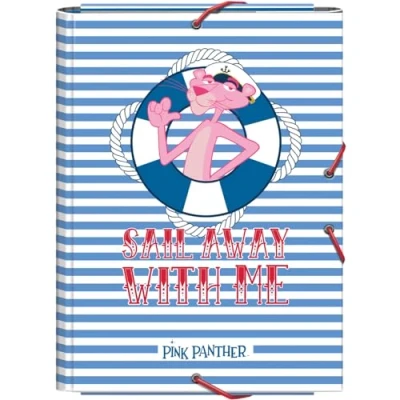 Image of Dohe School Folder with Flaps and Elastic Bands Size 26.5x35 cm, Capacity 100 Sheets, Hard Cardboard Cover, Folder, Supplies, FSC Mix AEN COC 000243 Pink Panther Sailing