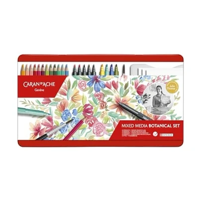 Image of Caran d&#039;Ache Mixed Media Botanical Set 24 Pieces by Julie Thomas in Metal Case 3000.123