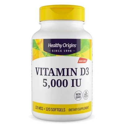 Image of Healthy Origins High Strength Vitamin D3 5,000 UI Softgel Capsules Immune Support, Optimal Absorption Year Round Wellness for Bone Health and Vitality