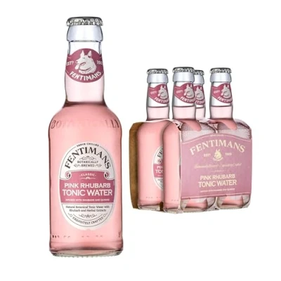 Image of Fentimans Pink Rhubarb Tonic Water Botanically Brewed Infused with Sweet and Botanical Extracts Low Calorie, Gluten Free Vegan Friendly Soft Drinks 4 x 200ml