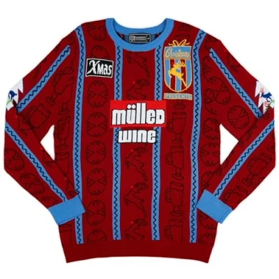 Image of Classic Football Shirts Mülled Wine Christmas Jumper (UK, Alpha, M, Regular, Maroon)
