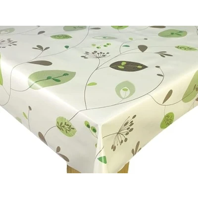 Image of Karina Home Leaves &amp; Stems on Natural PVC Vinyl Oilcloth Tablecloth (300cm x 140cm)
