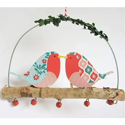 Image of Gisela Graham Vintage Style Robin On Log Christmas Tree Decoration