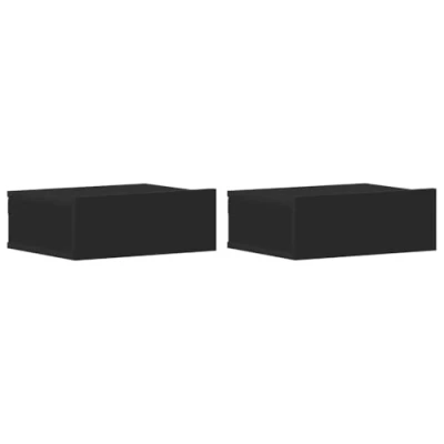 Image of vidaXL Black Floating Nightstands with Drawer, 2 pcs Wall Mounted Minimalist Bedside Cabinets, Constructed in Engineered Wood, for Modern Bedrooms