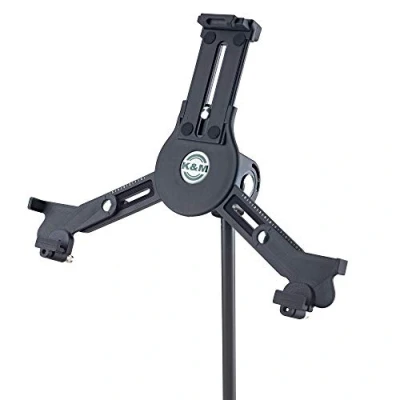 Image of K&amp;M Konig &amp; Meyer 19790.516.55 Universal Tablet iPad Holder for Mic Stand Switch Landscape to Portrait Professional Grade all Musicians Studio or Remote Home Use German Made Black