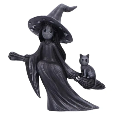 Image of Nemesis Now Little Souls Beam Figurine 12.7cm, Resin, Black, Witch Ghost on Broom Figurine, Cast in the Finest Expertly Hand Painted