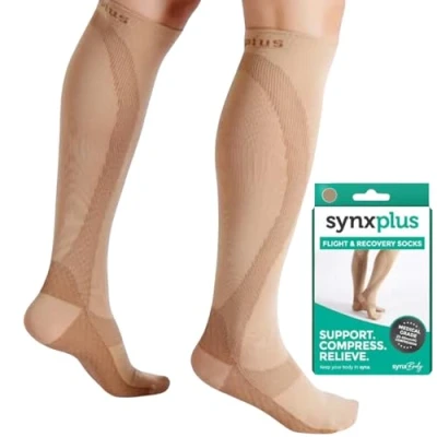Image of SynxBody Flight Compression Socks for Women &amp; Men These Help Prevent Deep Vein Thrombosis (DVT) During and After (Medium)
