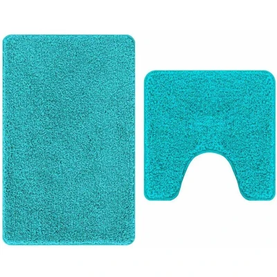 Image of vidaXL 2 Piece Bath Mat Set Turquoise Polypropylen Non Slip
