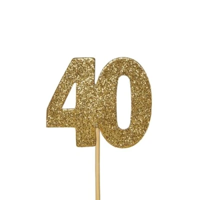 Image of Anniversary House 12 Pcs Gold Glitter 40th Birthday Cake Toppers, 3.8 x 4.5cm Cupcake Age 40 Decorations, Number Celebrations, Paper, J064