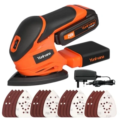 Image of Yunirvana Cordless Sander 20V, Detail Sanders, 20Pcs Sandpapers,12000 RPM Sanders with Dust Collection System for Tight Spaces Sanding in Home Decoration, Battery and Charger Included