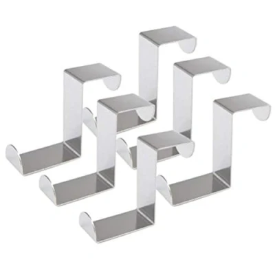 Image of FOCCTS 6PCS Over Door Hooks 45MM Stainless Steel Reversible Cupboard and Drawer Coat Doors 1mm Thickness