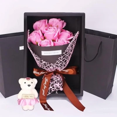 Image of 5star Be The Best Rose Bear Artificial Flower Box Bear, for Mum Wife Girlfriend Soap Forever Gifts, Romantic Gift Mother&#039;s Day Valentine&#039;s (Pink)