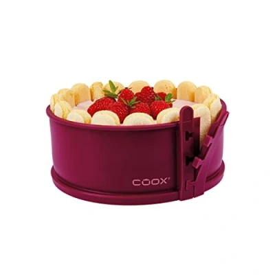 Image of coox Springform Cake tin with Glass Base Diameter 18 cm in Dark red, Bake and Serve Cut Directly on The Plate, no Transfer Necessary
