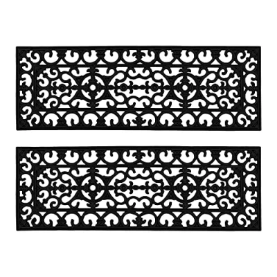 Image of JVL Lexi Wrought Iron Effect Rubber Step Mat, 25x75cm, Set of 2
