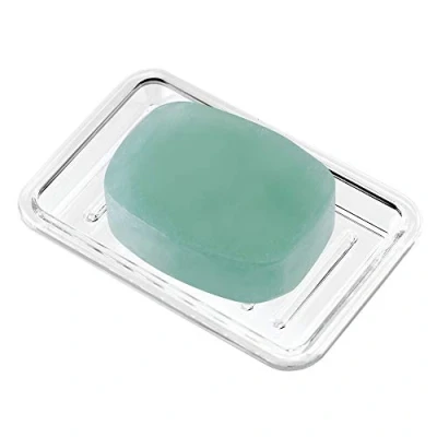 Image of InterDesign Plastic Bar Dish for Bathroom Sink or Shower Ridged Soap Saver Design Rectangular, Clear, 3.5&quot; x 5.25&quot;