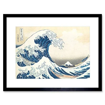 Image of Wee Blue Coo Hokusai Great Wave Off Kanagawa Artwork Framed Wall Art Print 12X16 Inch