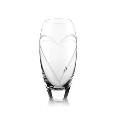 Image of DIAMANTE Bud Vase &#039;Hearts&#039; Small Hand Cut Crystal with Swarovski Crystals and a Heart Design 18cm