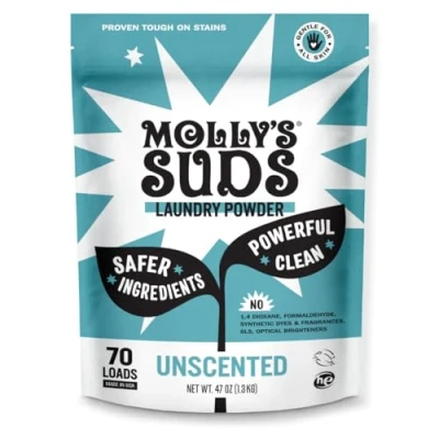 Image of Molly&#039;s Suds Original Laundry Detergent Powder Natural Washing Powder, Earth Derived Non Liquid &amp; Organic Detergent, Sensitive Skin 70 Loads, Unscented