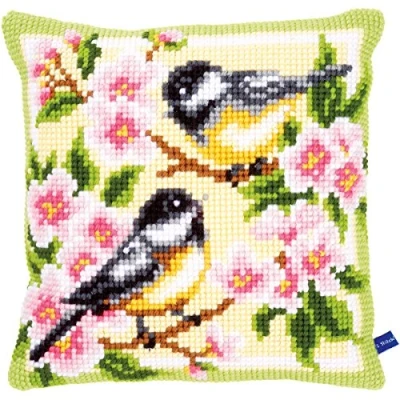 Image of Vervaco Cross Stitch Cushion: Birds and Blossoms, Multi Colour