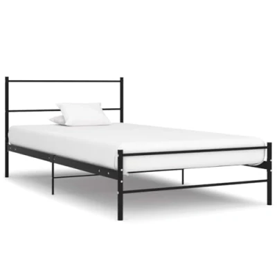 Image of vidaXL Bed Frame Black Metal 90x200 cm with Solid Construction and Strong Slats Single Easy to Assemble Modern Style