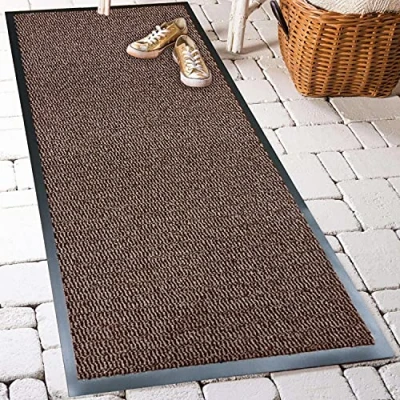 Image of TrendMakers Machine Washable Door Mat Heavy Quality Non Slip Hard Wearing PVC Back Barrier (60cm x 90cm) Beige/Black