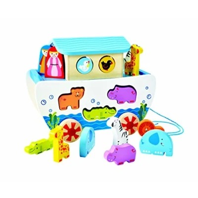 Image of Hape E8049 Wooden Pull A Long Noah&#039;s Ark Toy, ND