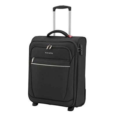 Image of Travelite Onboard Cabin Luggage by Practical 2 Wheel Suitcases with Spacious Front Pockets, Black (Schwarz), 52 cm