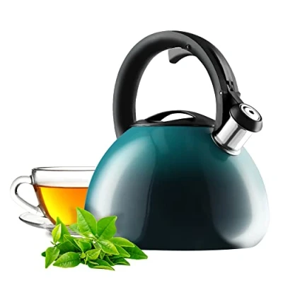 Image of KADAX Whistling Kettle 2.6 L, Stainless Steel with Ombre Effect, Classic Tea Whistle for Stovetop, Induction Hob, Gas Stove (Turquoise)