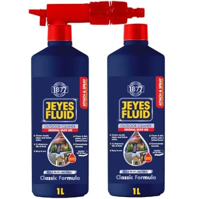 Image of Jeyes Fluid Outdoor Cleaner Attach &amp; Spray 2 x 1L Hose On Patio No Dilution, Makes 40L Disinfectant (Covers 50m²) Classic Formula for Patios, Greenhouses, Kennels Kills 99.9% Bacteria