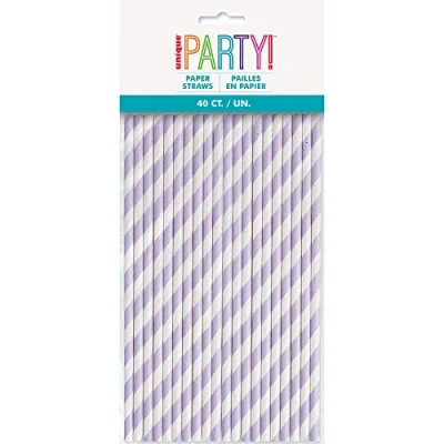Image of Striped Paper Straws Lavender 40 Pcs.