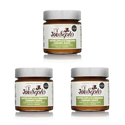 Image of Joe &amp; Sephs Toffee Apple and Cinnamon Caramel Sauce (3x230g), 2 Star Great Taste Award, Drizzle, ice Cream Sauce, for Coffee, Vegetarian, Home Baking, Cakes